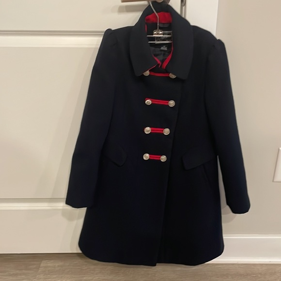 ROTHSCHILD Coat Navy Red Double Breasted Gold Buttons Pockets Lined EC! Sz 7/8 - Picture 4 of 13